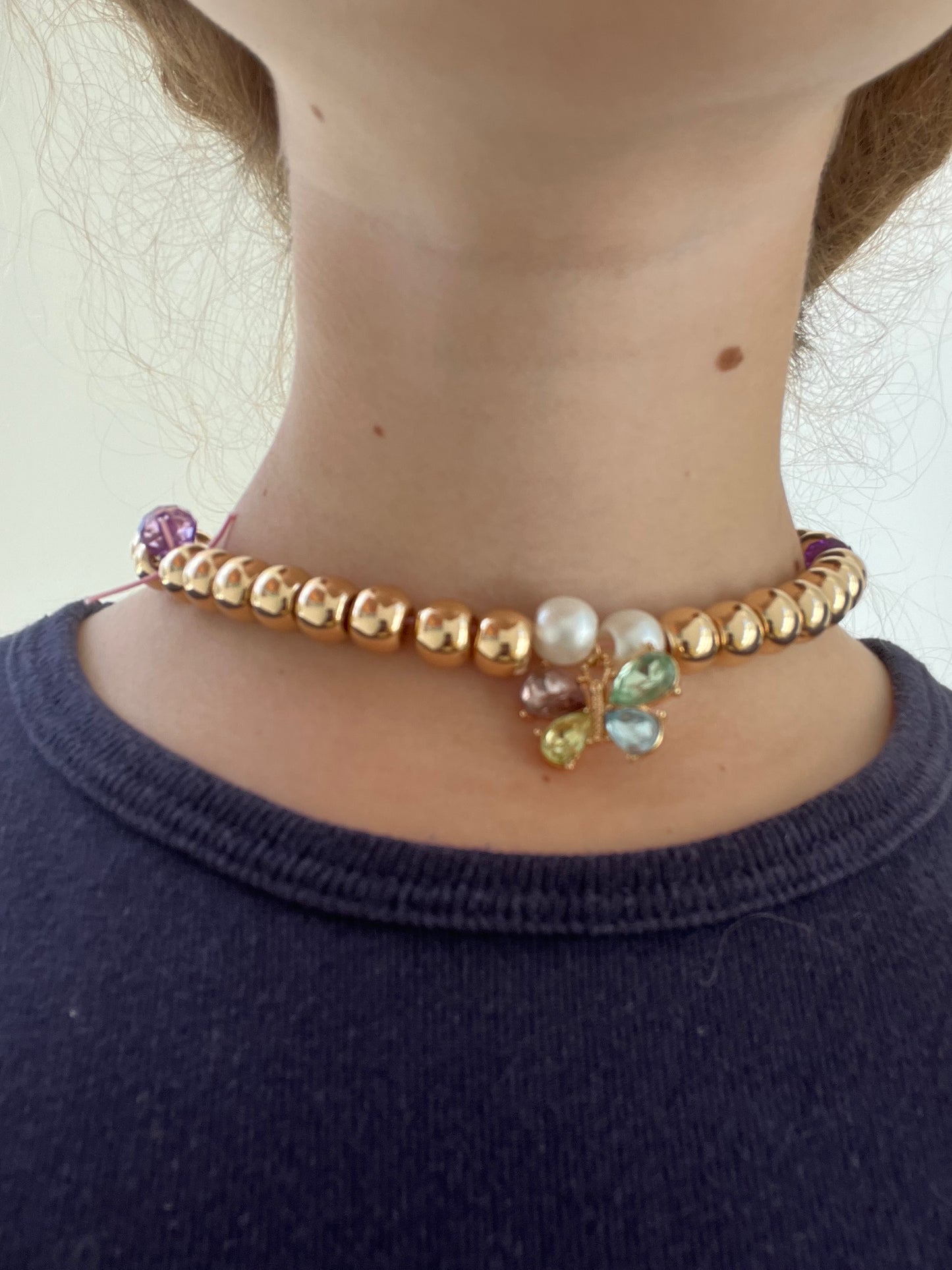 Gold and Pearl Butterfly Necklace