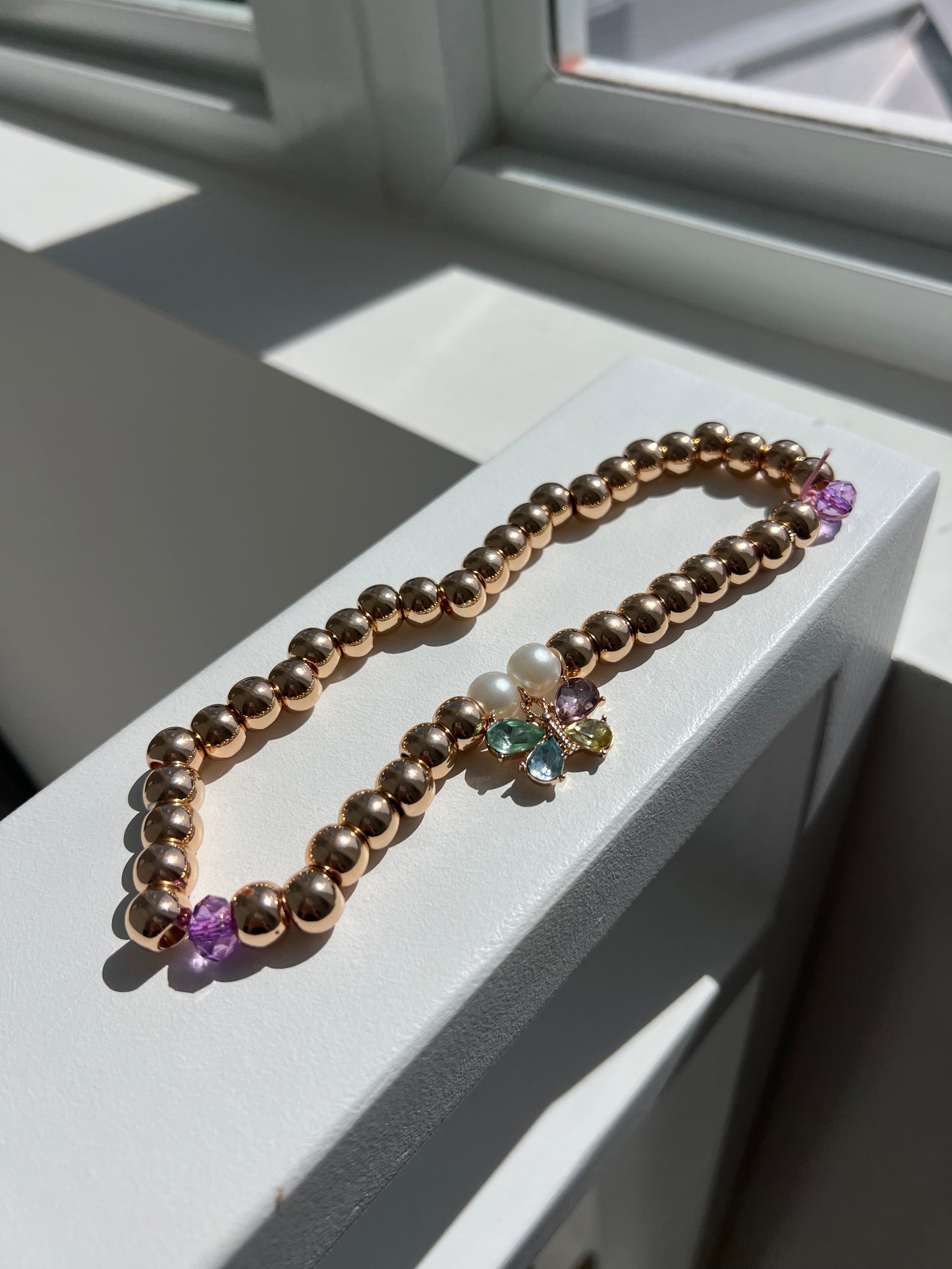 Gold and Pearl Butterfly Necklace